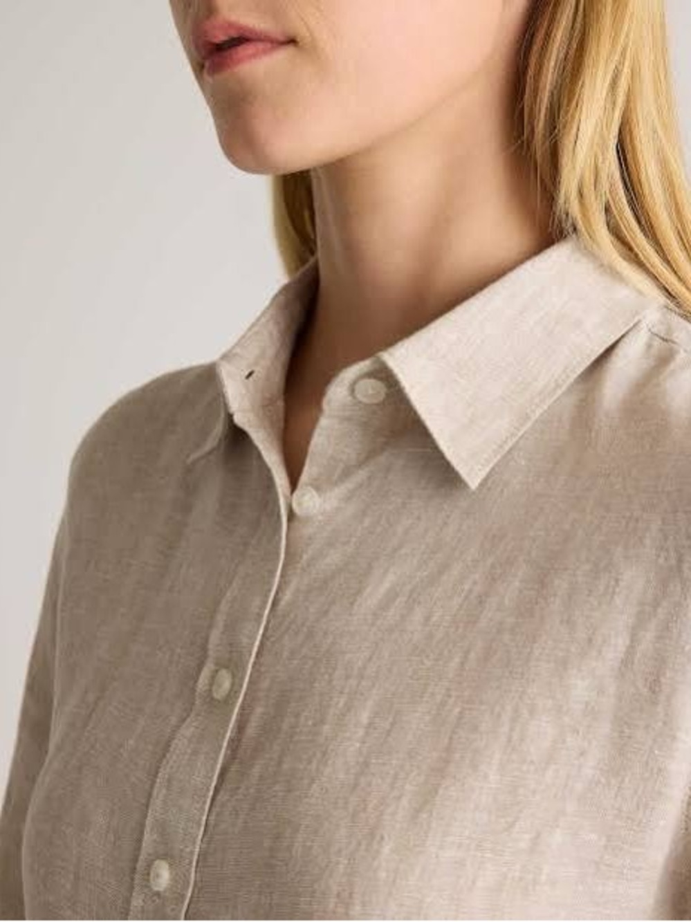 Liz Claiborne LizSport Petite 100% Linen Button-Up Shirt Beige M
